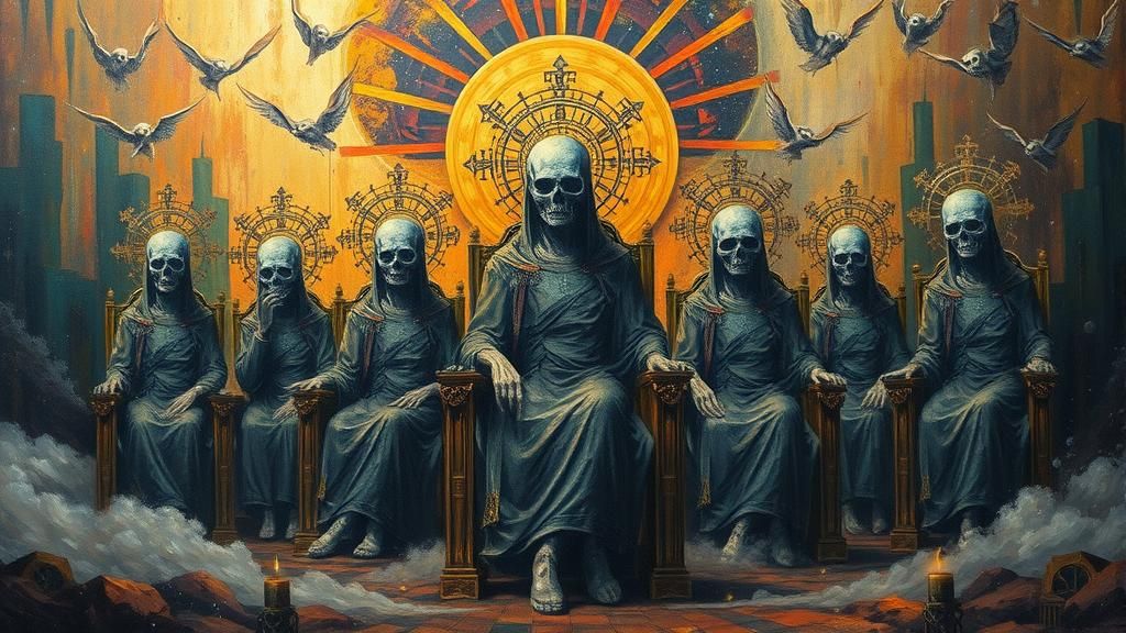 Souls on Thrones in Dystopian Surrealist Heaven