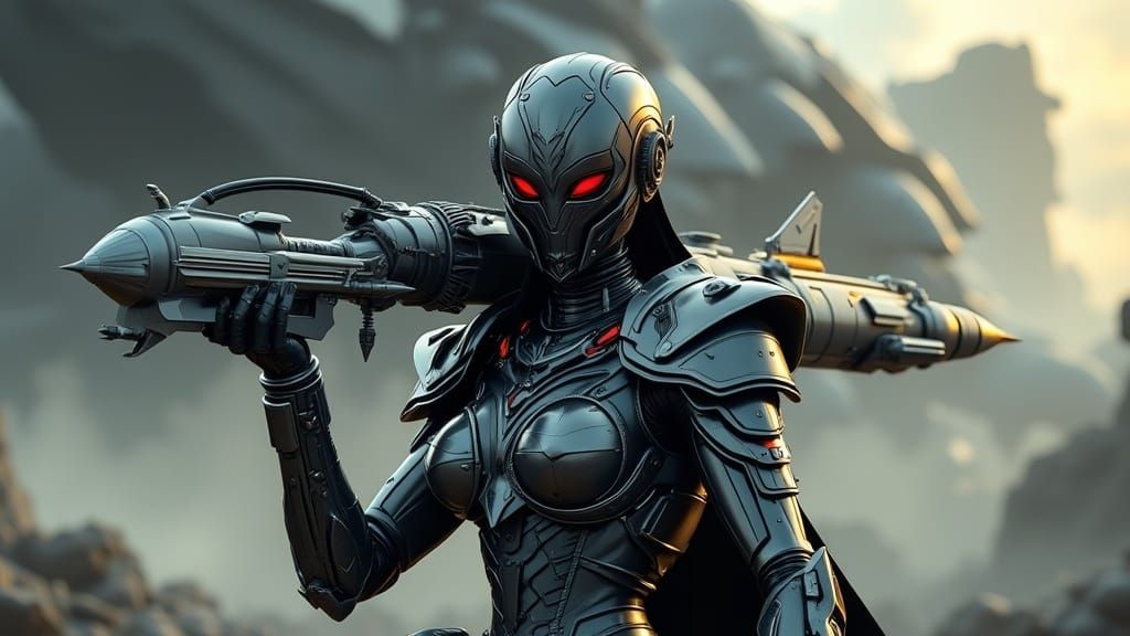 Cyborg Soldier in Dieselpunk Armor with Laser Cannon