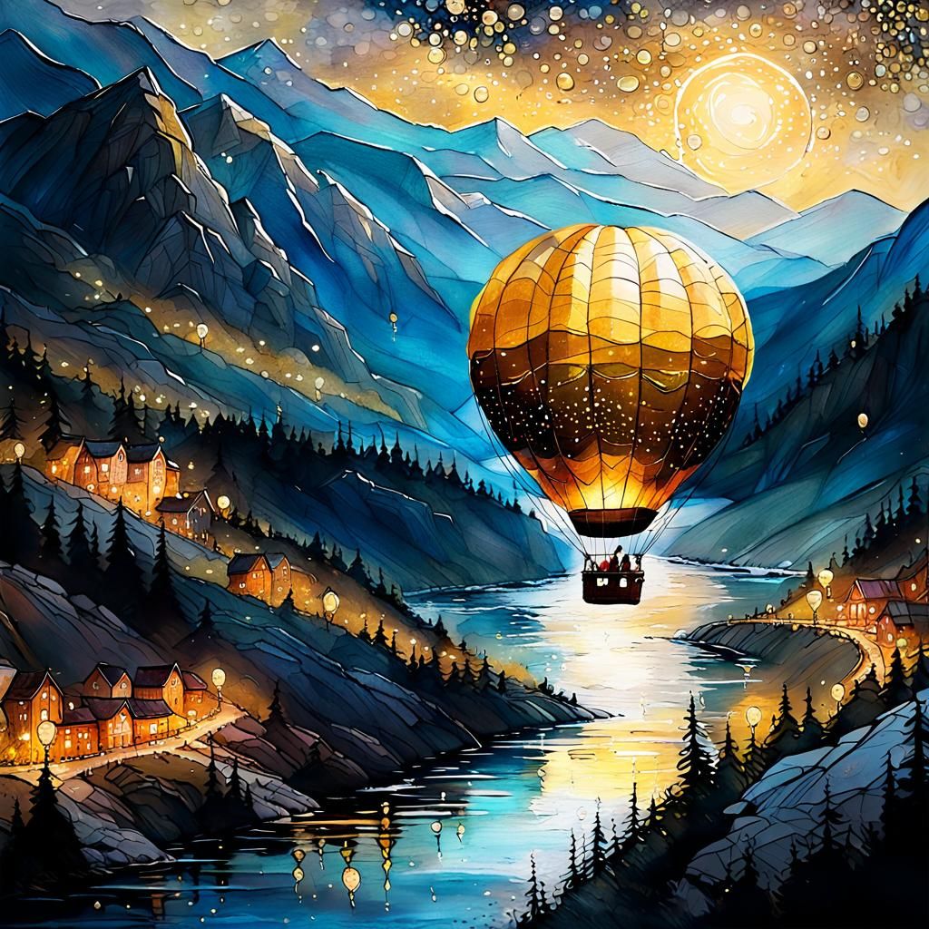 landscape with a hot-air-baloon - v.2