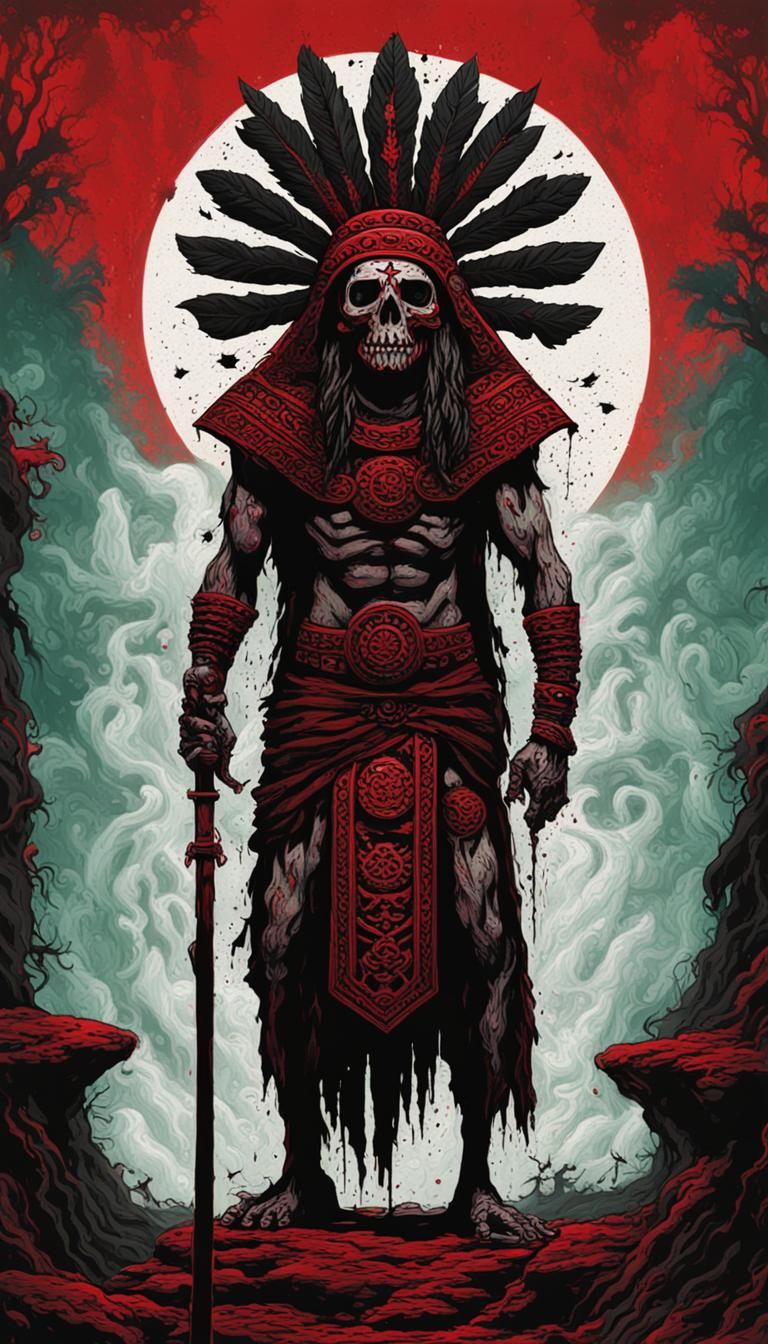 Aztec God of Death: Inkpunk Horror Concept Art
