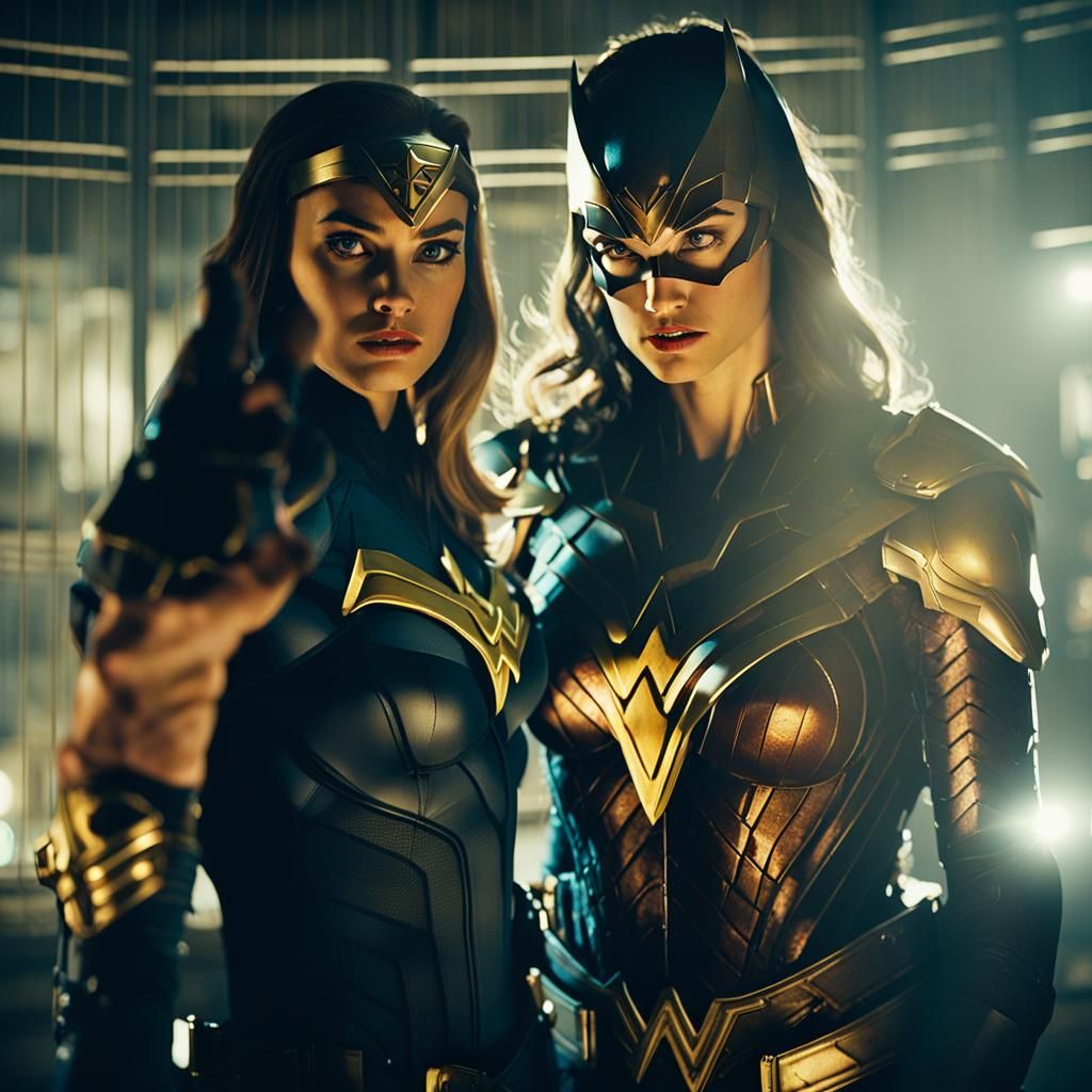 Batgirl and Wonder Woman in Gotham Police Station