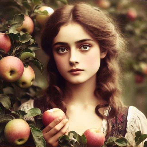 Italian Woman in Apple Garden, Royo Style