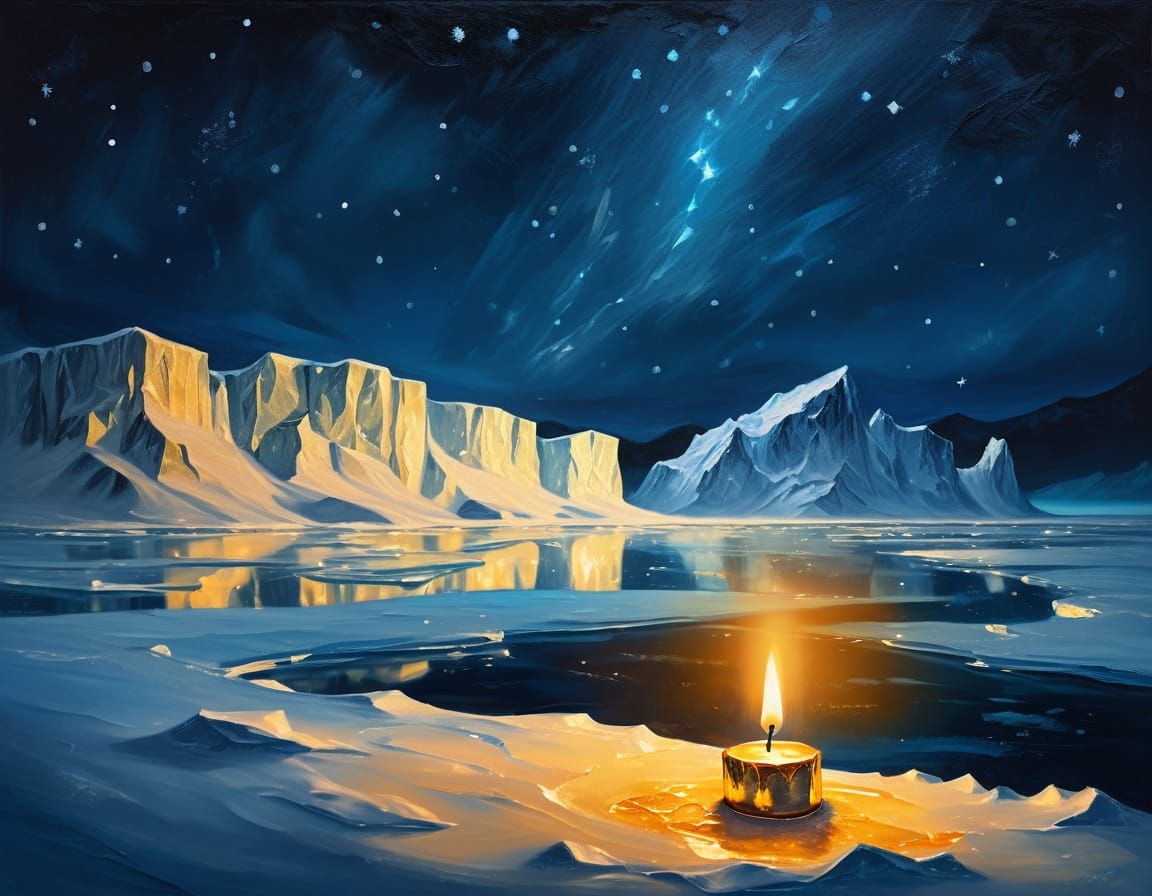 Majestic Ice Plate Illuminated by Candlelight