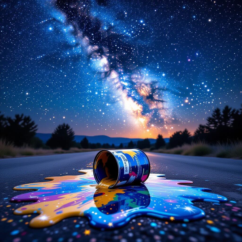 Paint Spill Transforms Day into Starry Night Sky