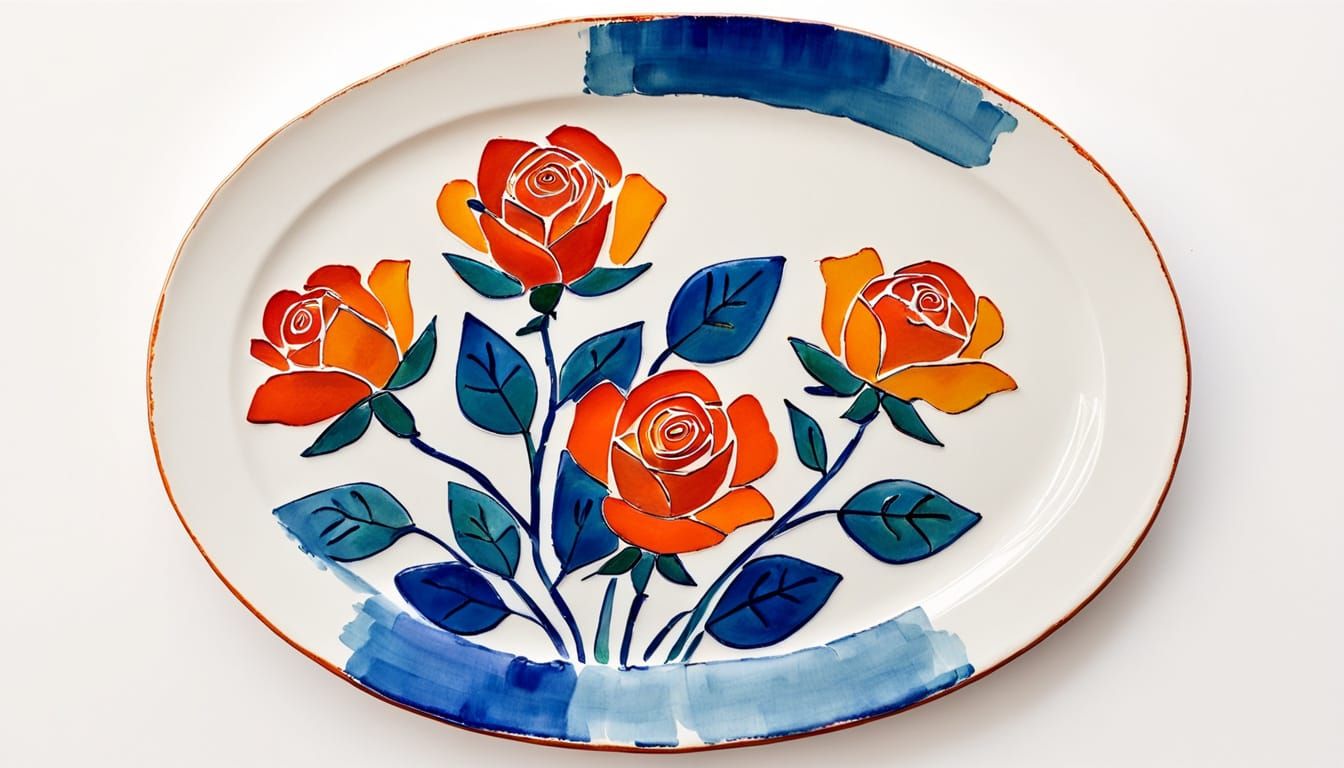 Naive Ceramic Roses in Paul Klee Style