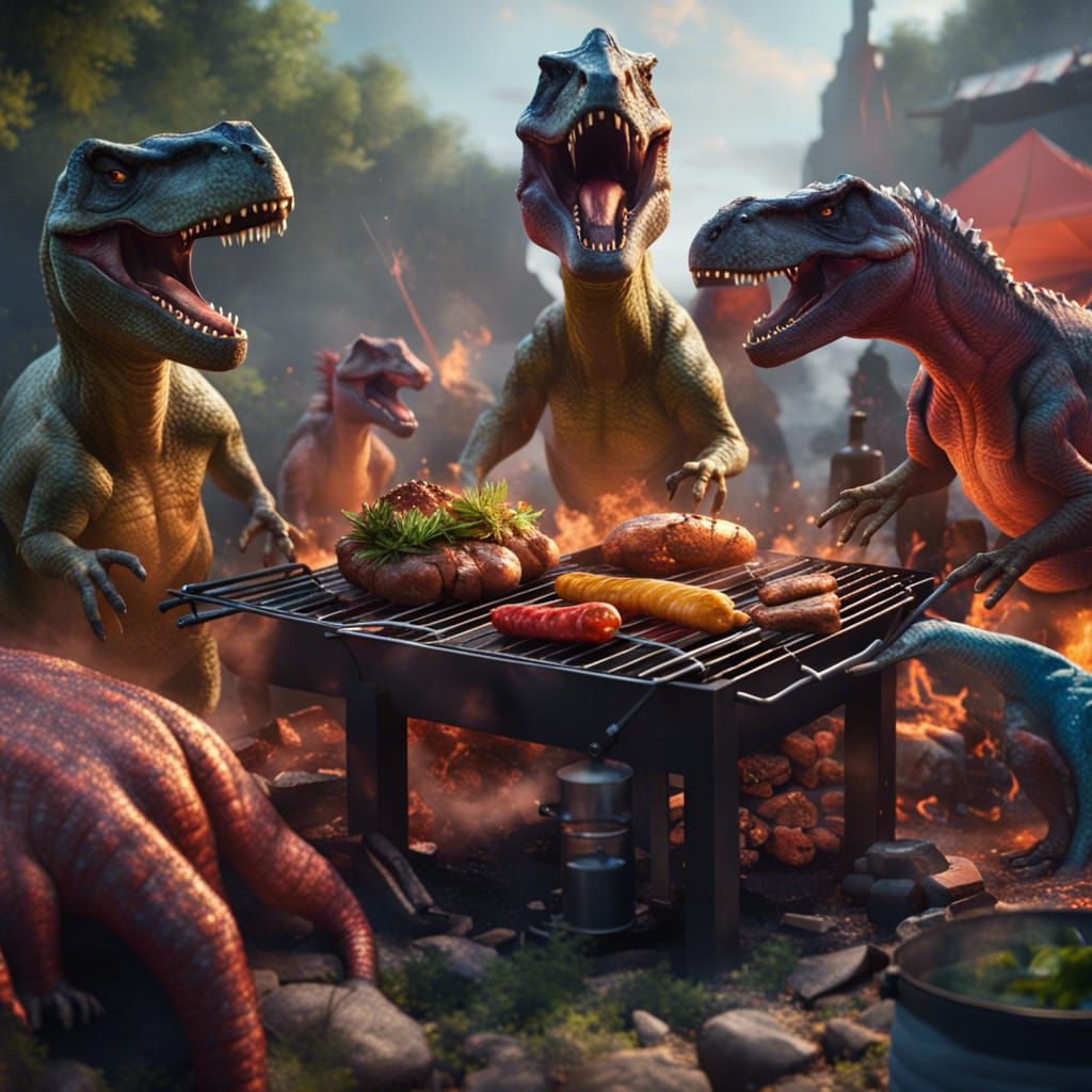 Dinosaurs Having a Barbecue Party in 8k