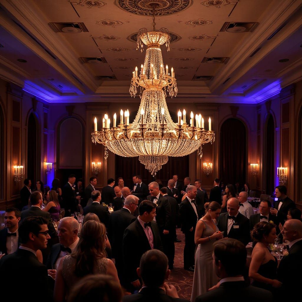 Elegant Black Tie Event Under Grand Chandelier