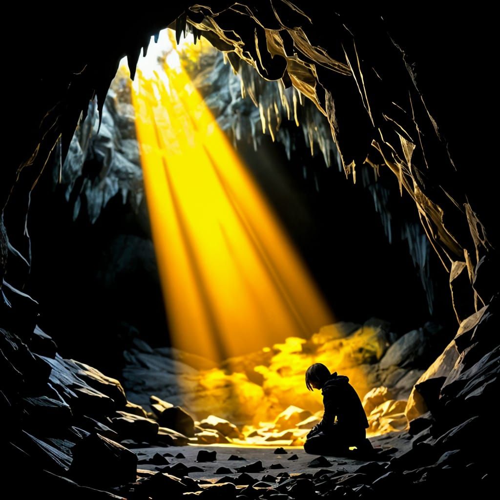 Hopeful Light Beam in Dark Cavern