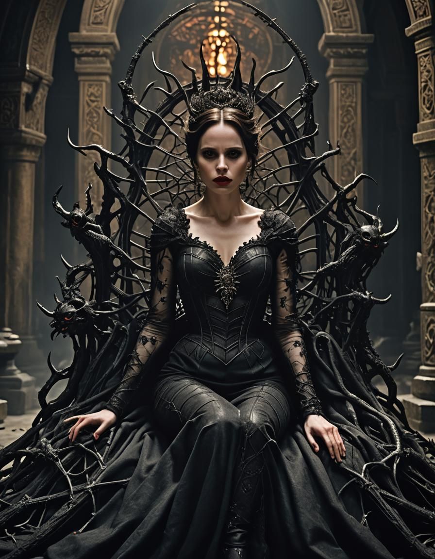 Vampire Priestess on Spider Throne in Dark Temple