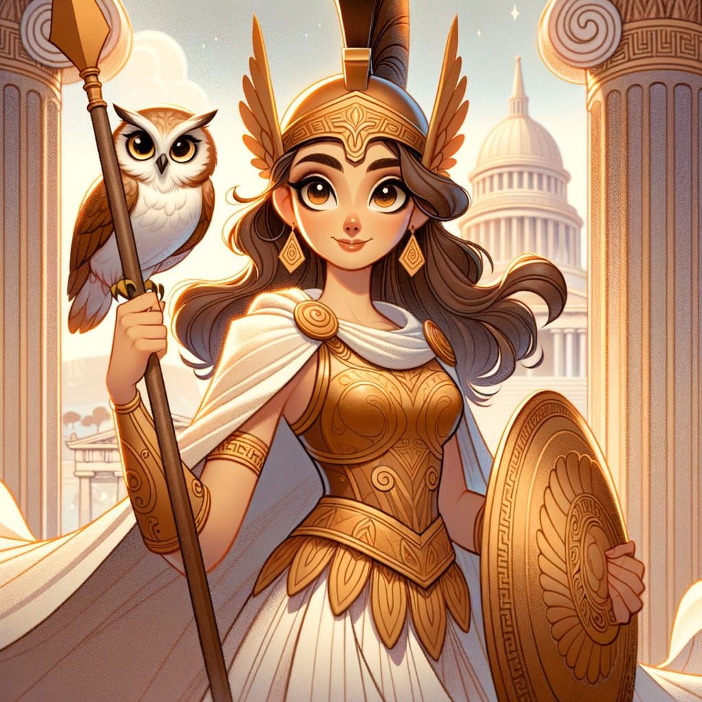Athena, Greek Goddess, in Classical Animation Style
