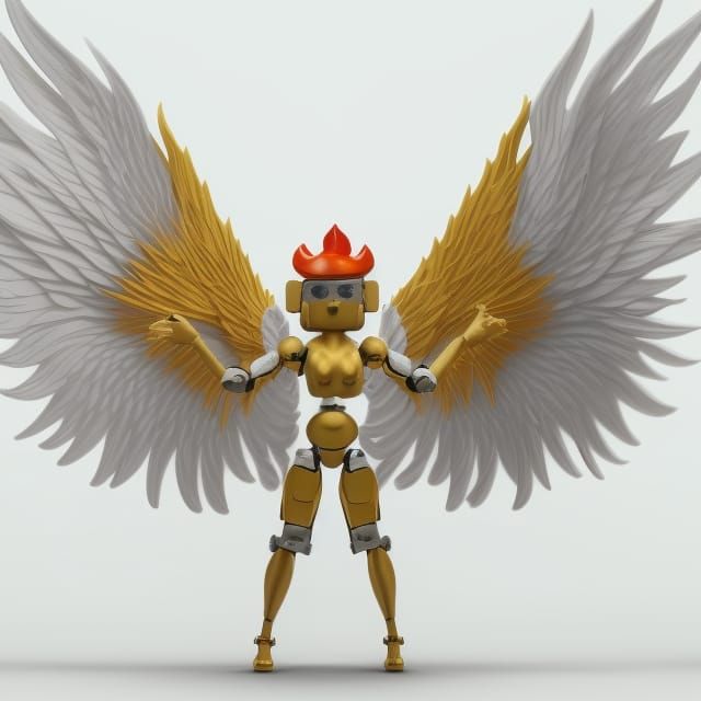 Godlike Robot Chicken Messiah with Wings of Fire