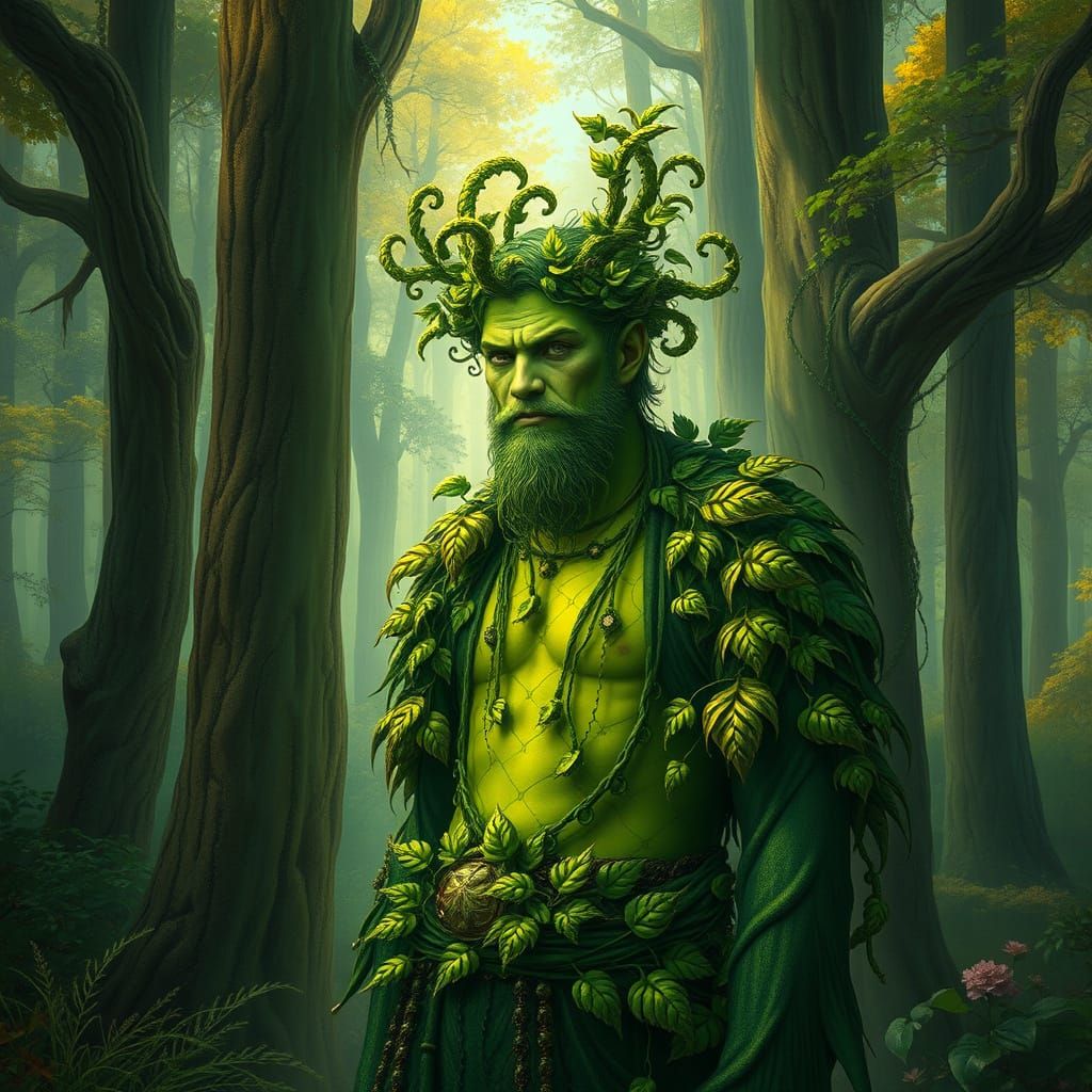 Mystical Green Man in Vibrant Forest