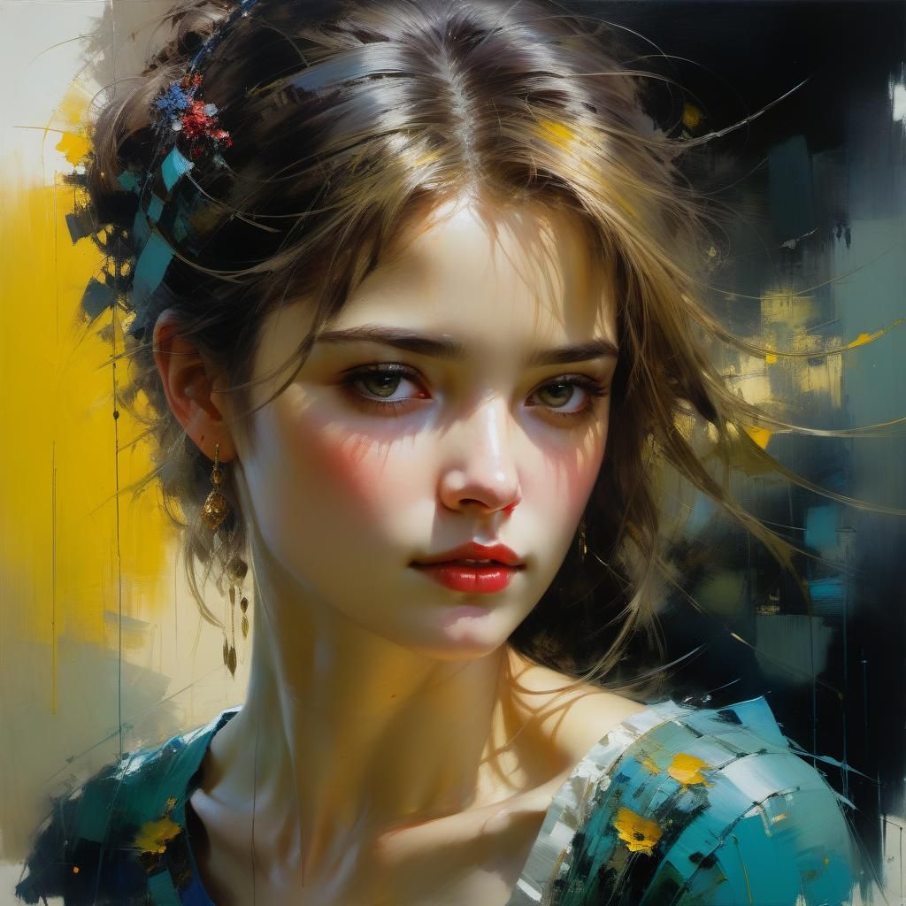 Beautiful Woman Portrait in Oil Painting Style
