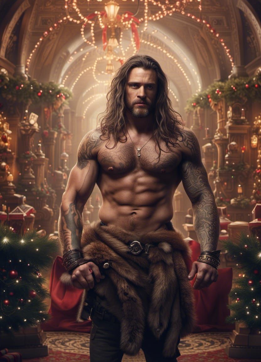 Epic Christmas: Handsome Tattooed Man in Digital Painting