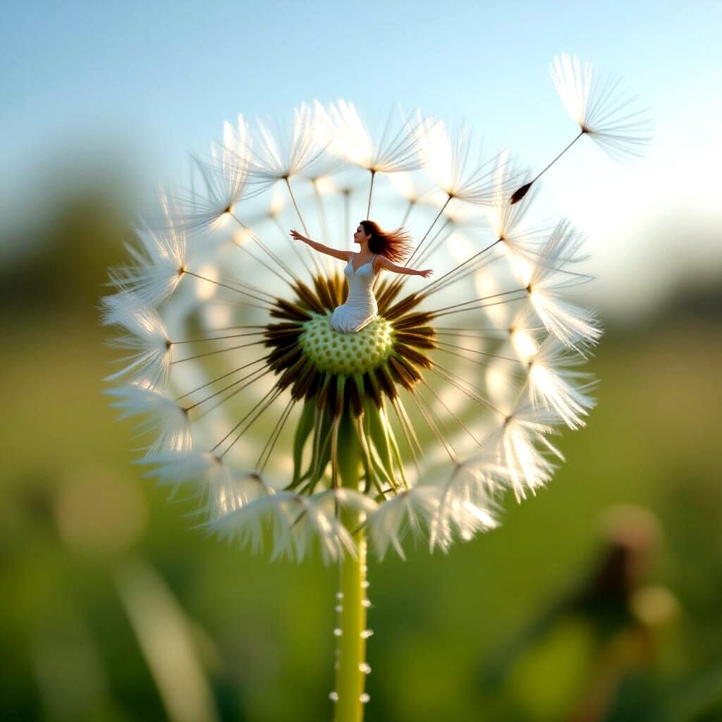 Woman Riding a Dandelion Seed