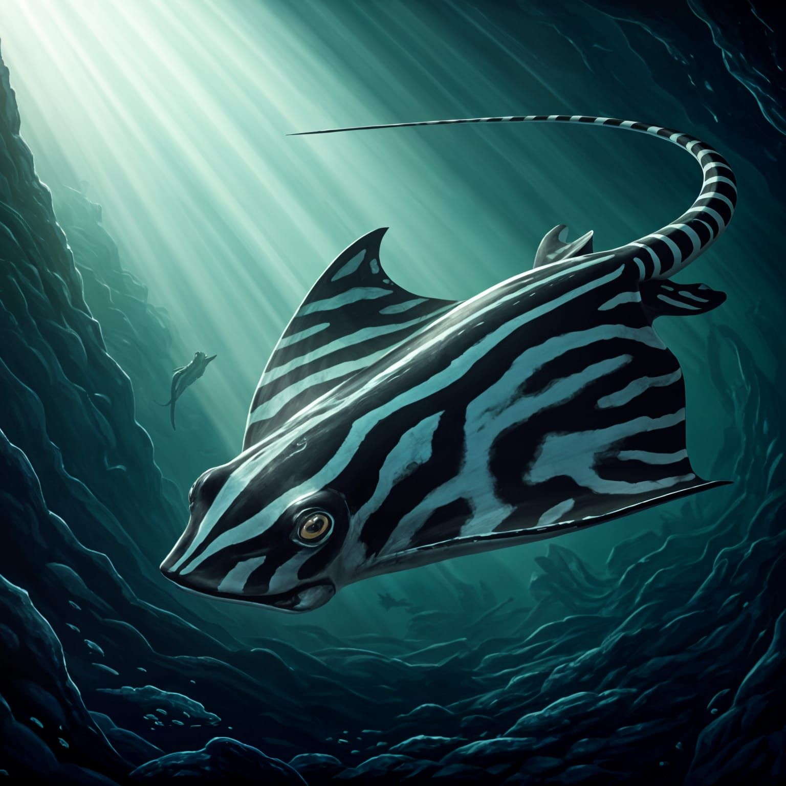Giant Squid Stingray Hybrid in Abyssal Stripes