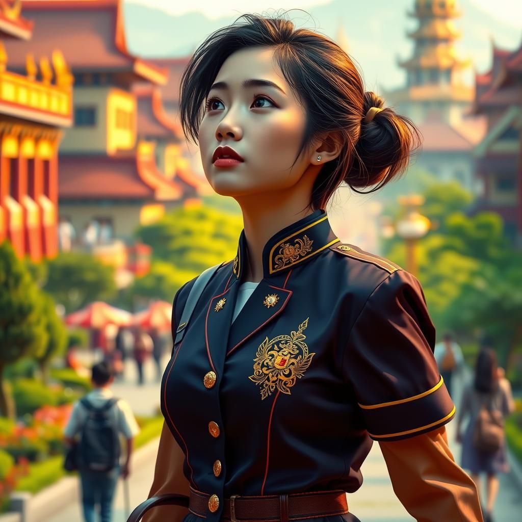 Thai Student on Campus in Splash Art Style