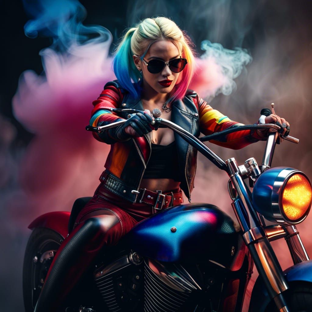 Harley Quinn Rides: Hyperrealistic Motorcycle Art
