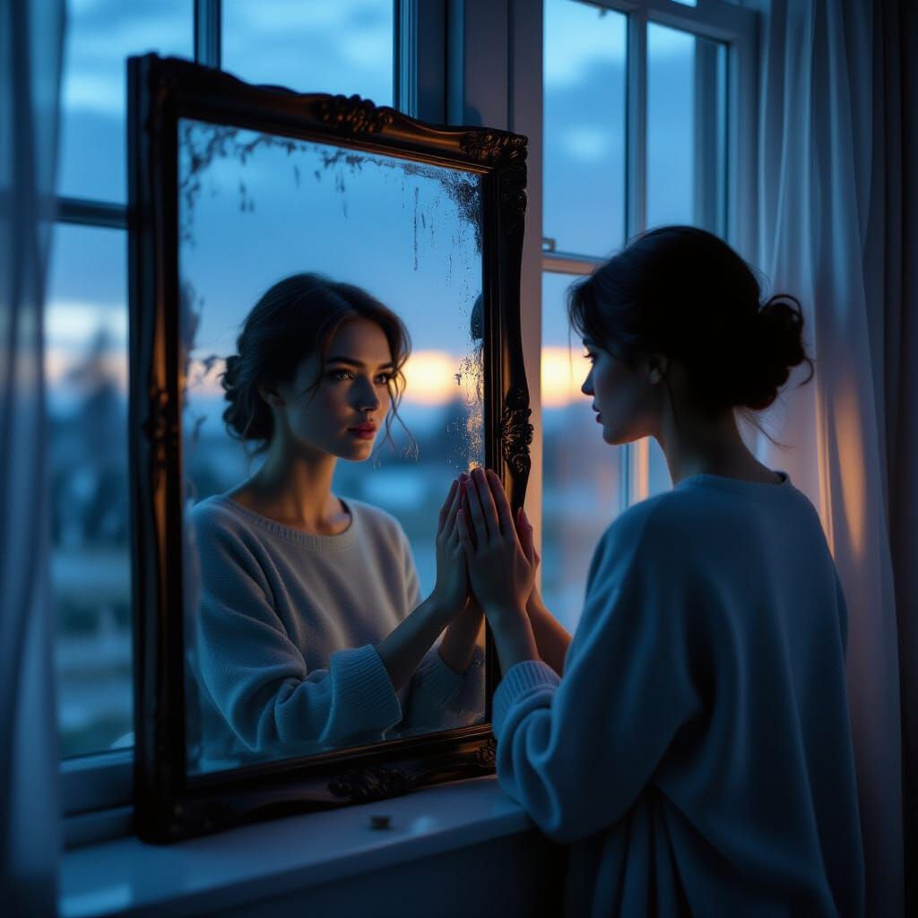 Thoughtful Reflection with Double Exposure Vignettes