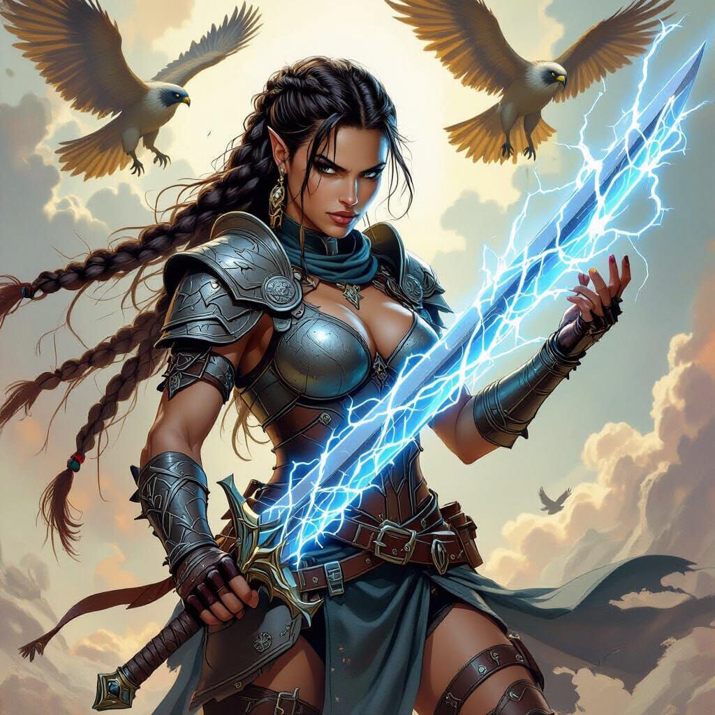 Mythic Half-Demon Warrior with Energy Blade in Comic Book St...