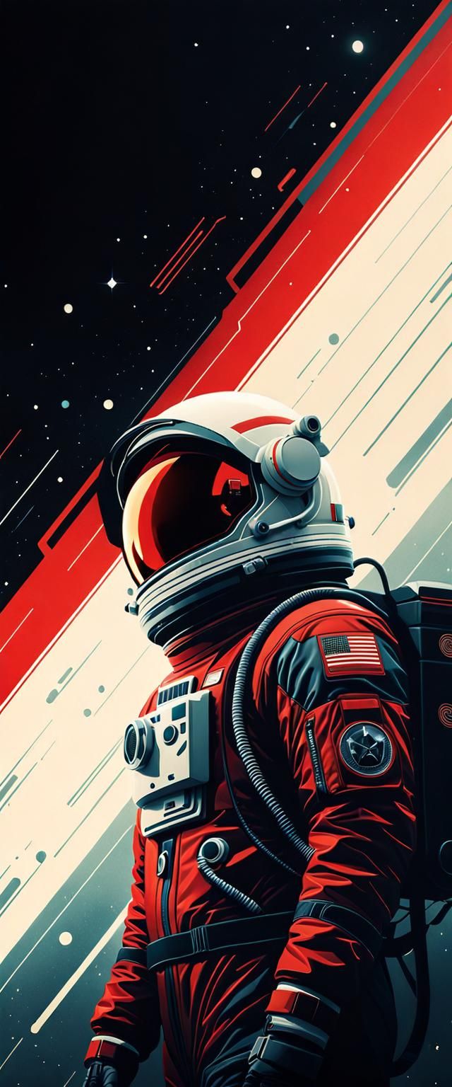Astronaut in Spacesuit on Red Wallpaper, Superflat Art
