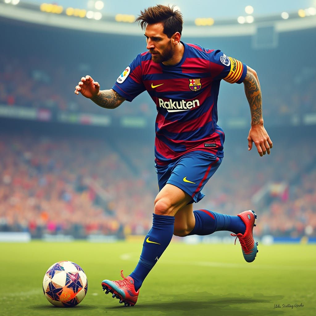 Lionel Messi Portrait in Neo-Expressionist Style