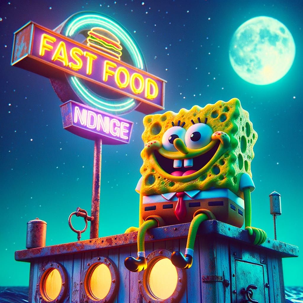 SpongeBob SquarePants, Glowing Under the Krusty Krab Sign, T...