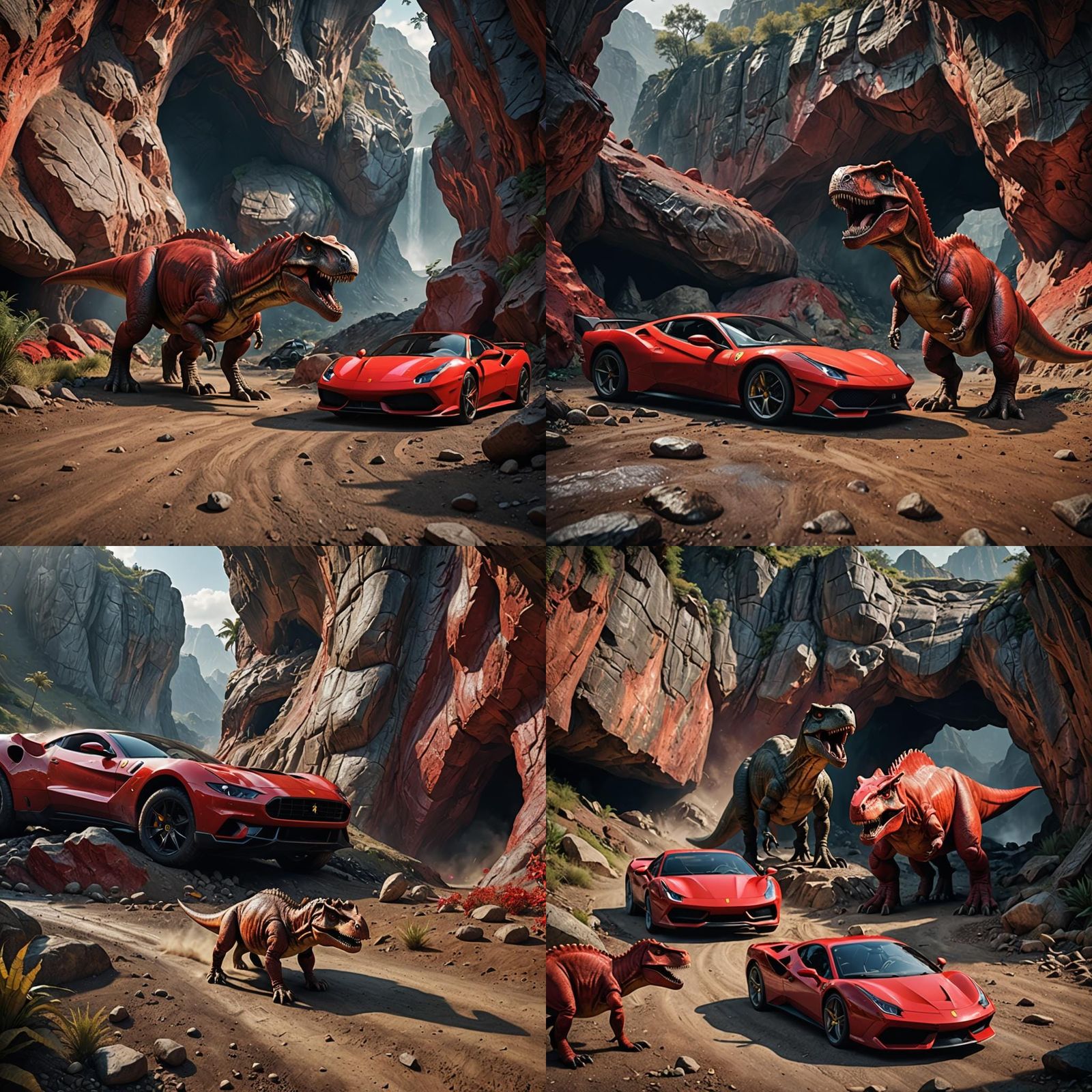 T-Rex and Ferrari: Hyperrealistic 8k Dinosaur Encounter