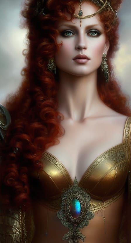 Red-Headed Goddess Portrait with Runic Tattoos