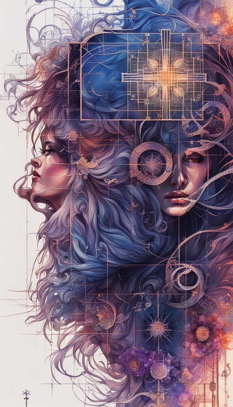 Colorful Blueprint Grid in Art Nouveau Style