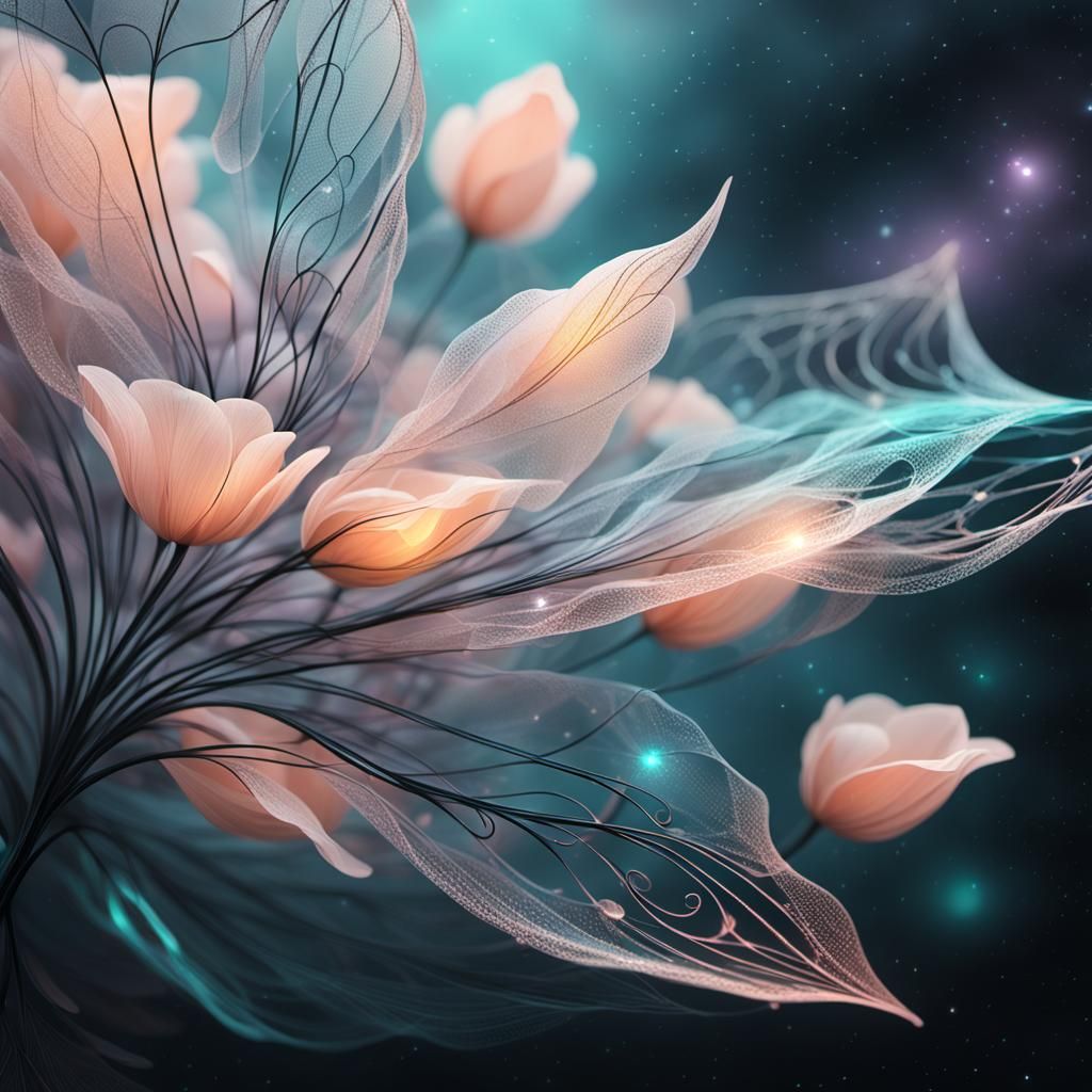 Ethereal Petal Floating in Void: Digital Matte Painting