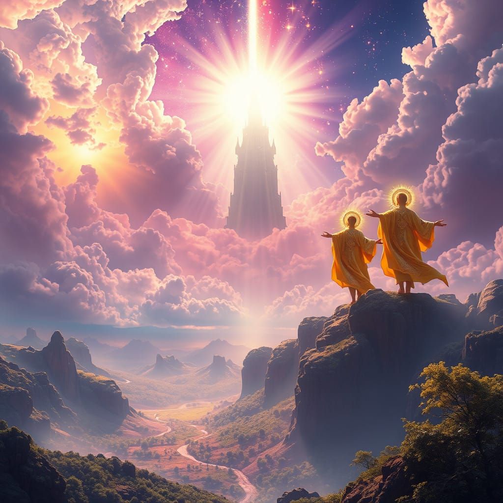 Majestic Celestial Beings Unfold Divine Landscape