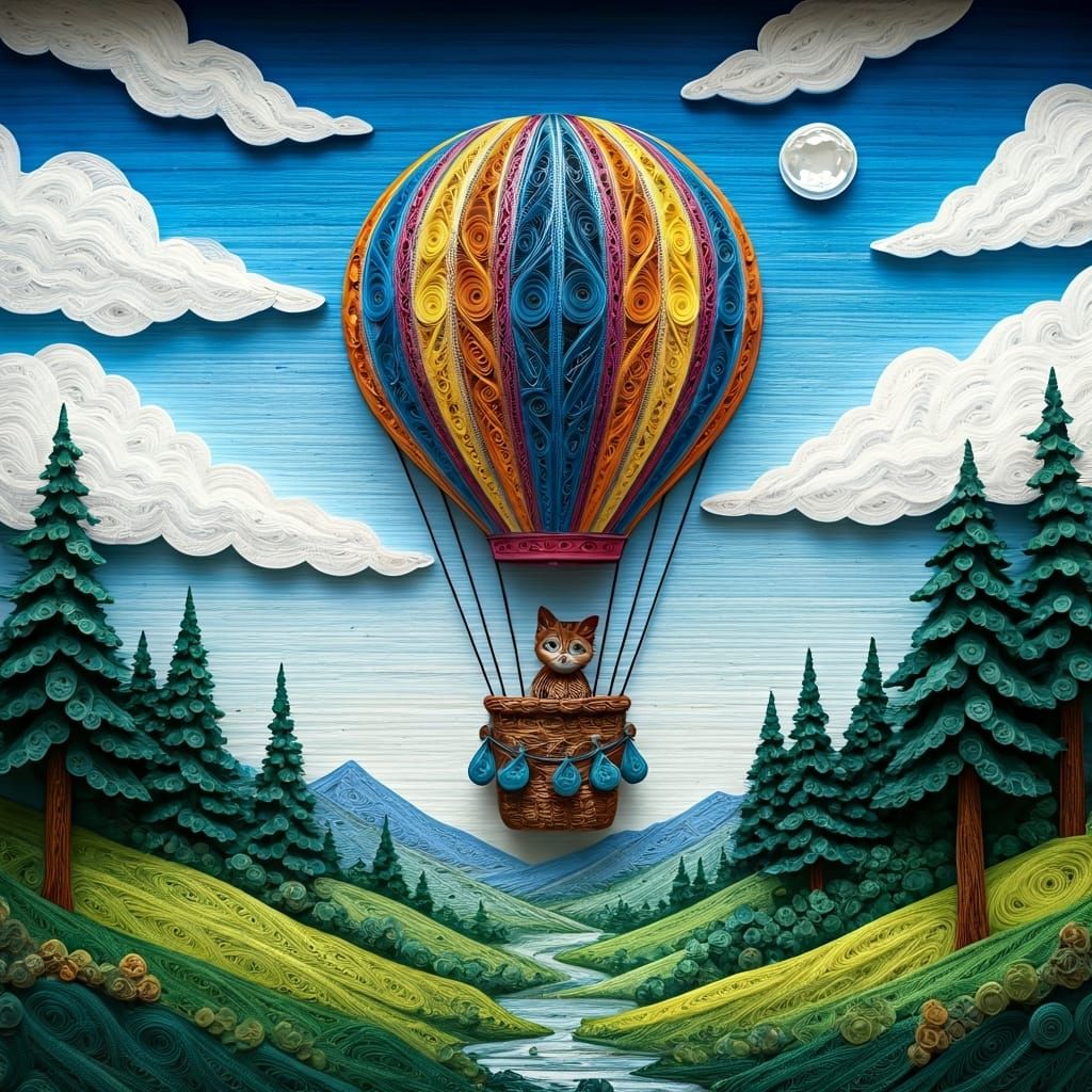 Colorful Mixed Media Hot Air Balloon Adventure