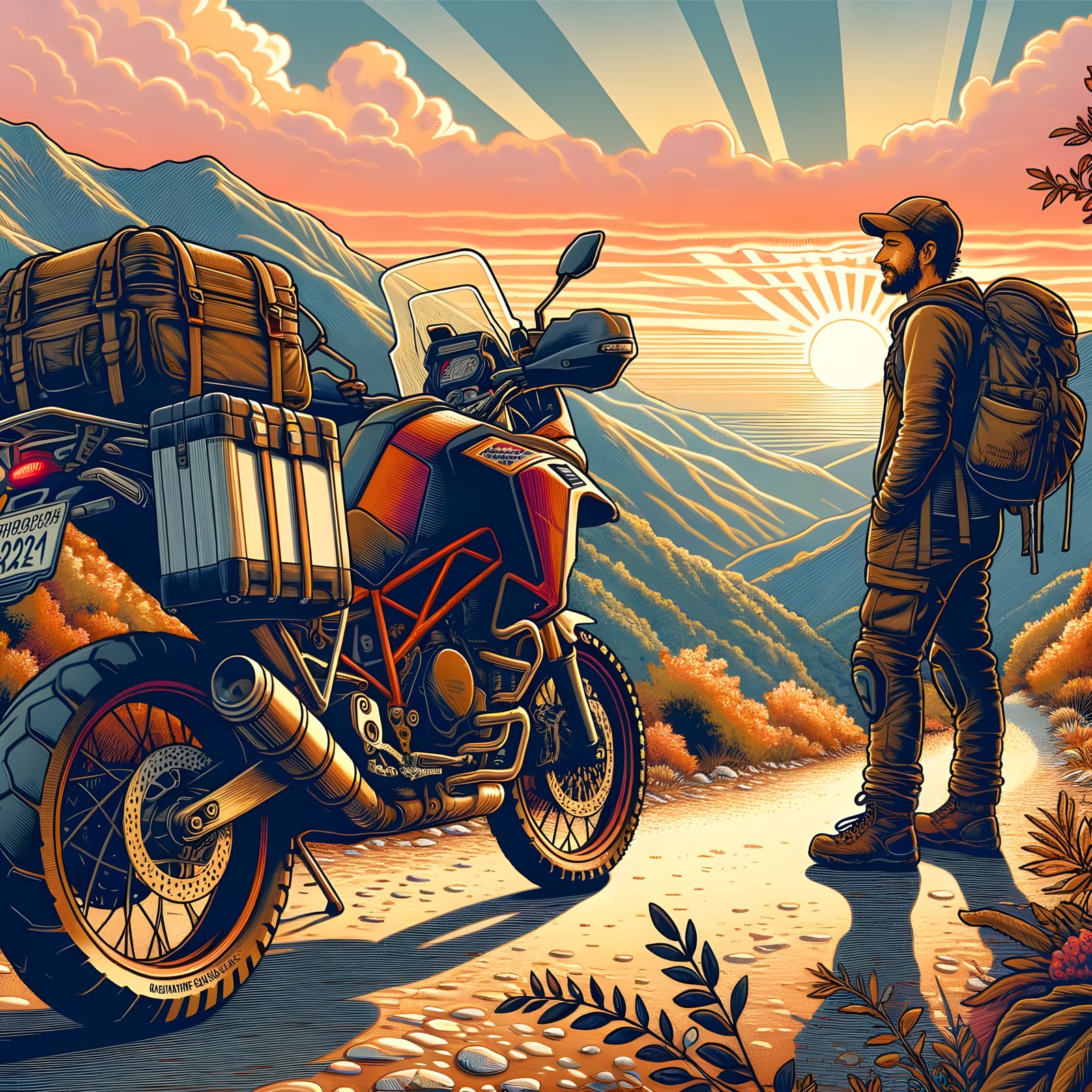 Adventure Rider in Greek Mountains, Graphic Novel Illustrati...