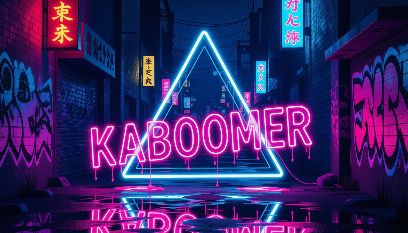 Vibrant Neon "KABOOMER" in Urban Alleyway