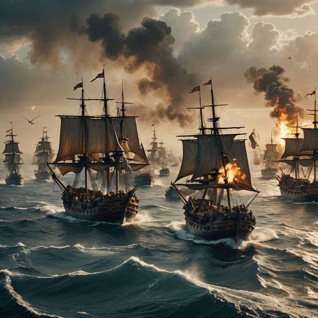 Chaotic Naval Battle Between Ottoman and Genoese Fleets