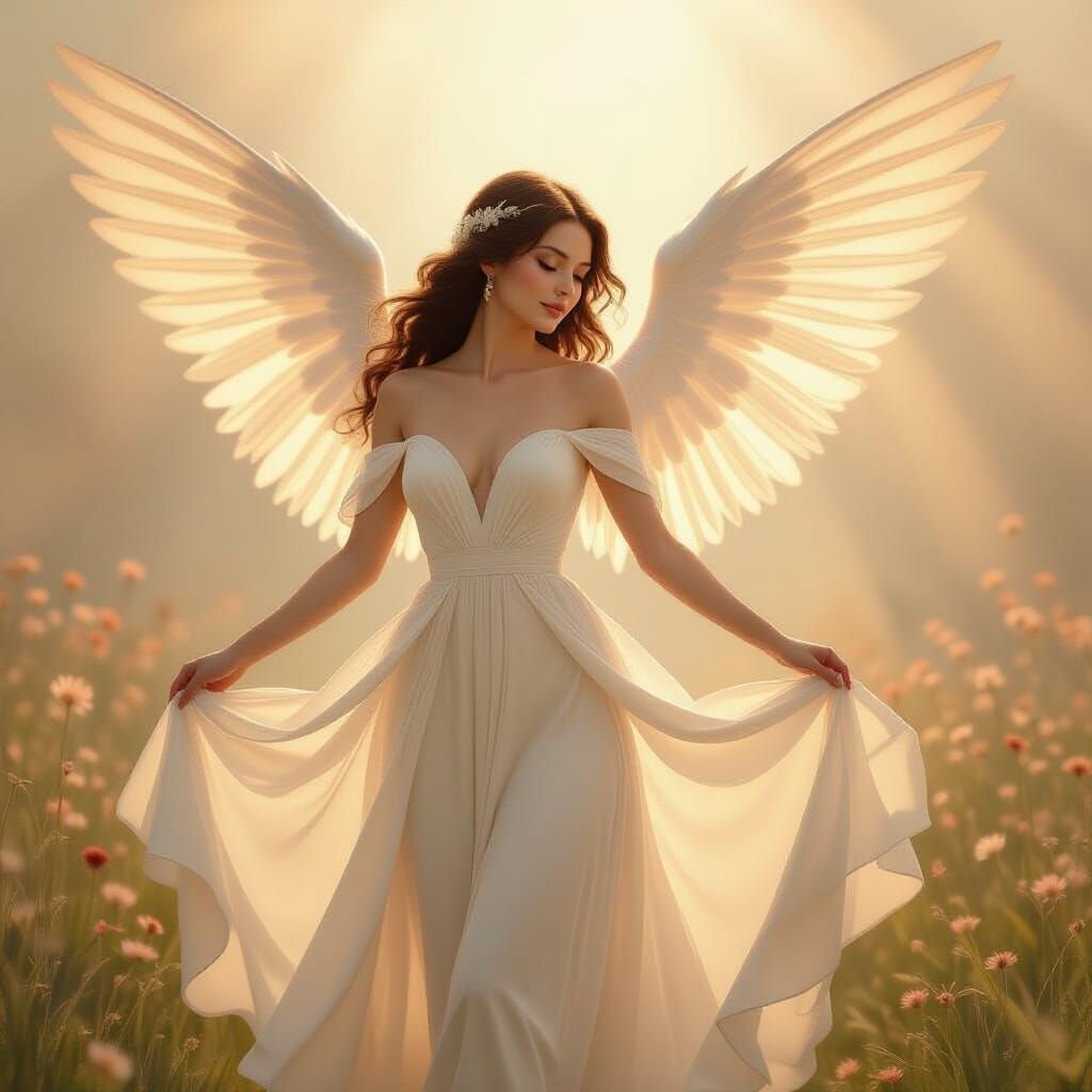 Ethereal Woman with Wings in Art Nouveau Style