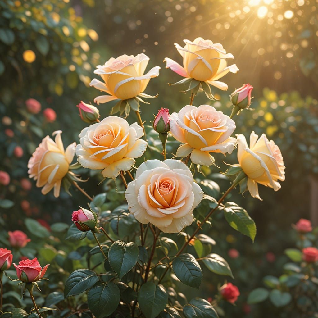 Balloon Roses in Garden: Whimsical Digital Painting