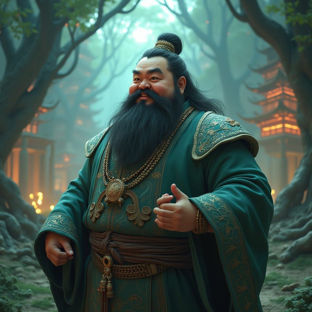 Majestic Asian Gentleman in Ancient Fantasy Landscape