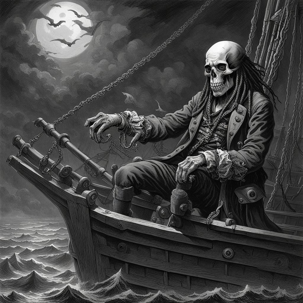 Skull Pirate on Ship in Horror Style