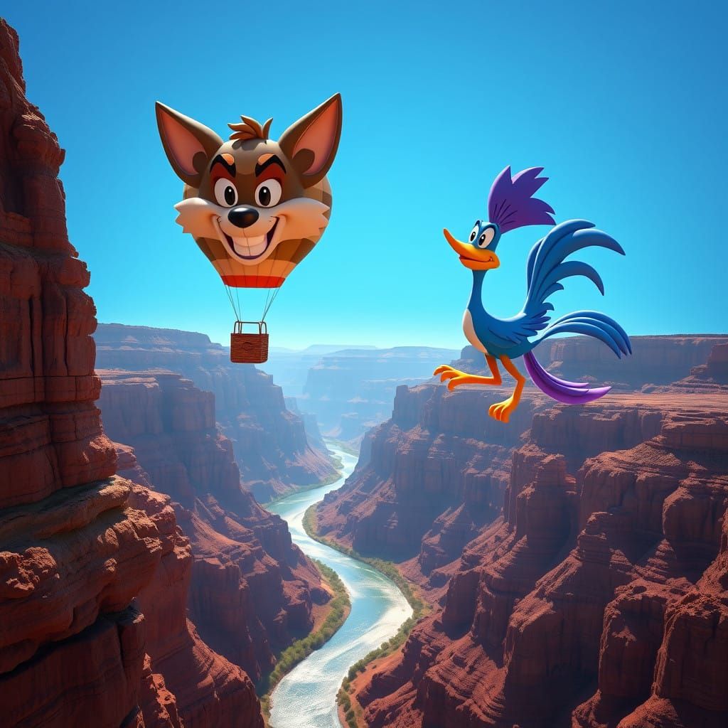 Hot Air Balloons Over Grand Canyon, Coyote and Roadrunner So...