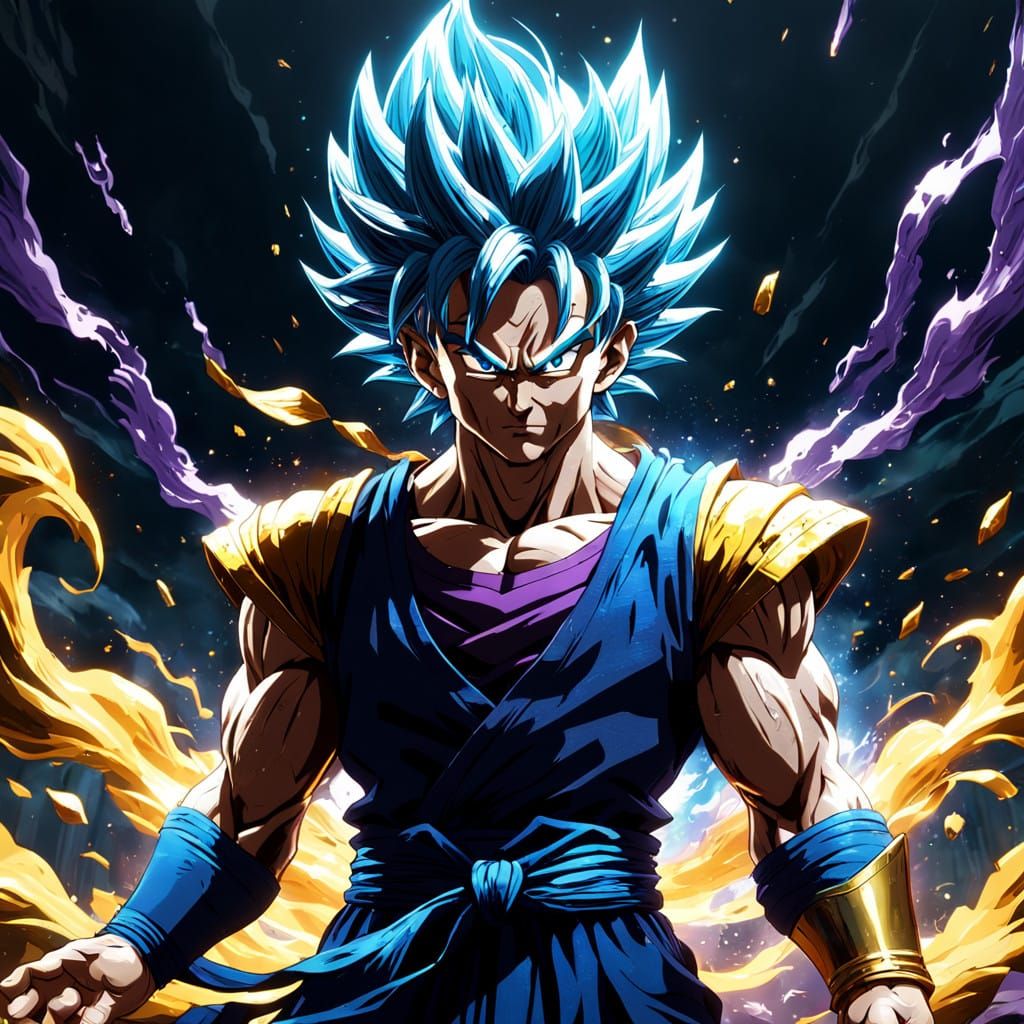 Vegito Radiates an Epic Aura in Dark Fantasy Art