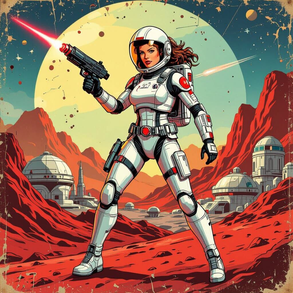 Astronaut Action Figure on Mars in Comic Book Style