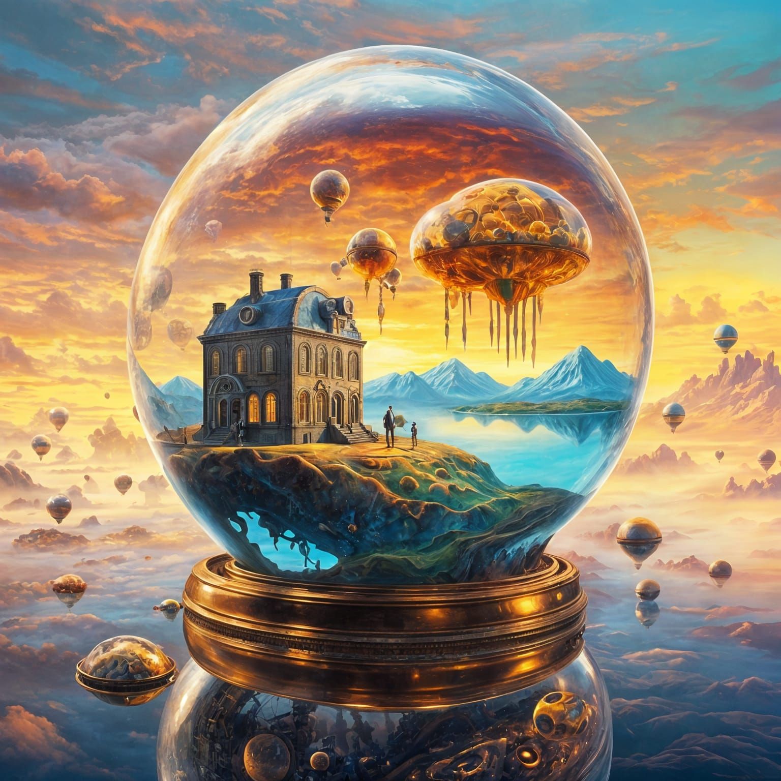 Extraterrestrials in Transparent Capsule, Surrealist Style