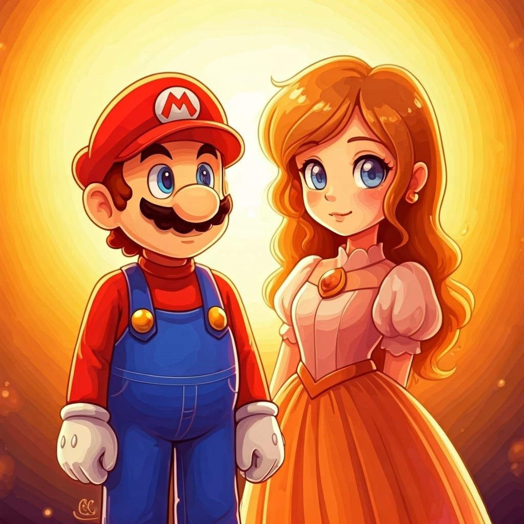 Mario and Lady Timpani in Miyazaki-esque Landscape