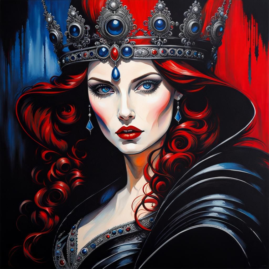 Gothic Noir Princess Portrait in Oil Painting Style