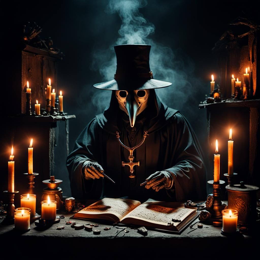 Plague Doctor Performing Ritual in Dark Surrealism Style