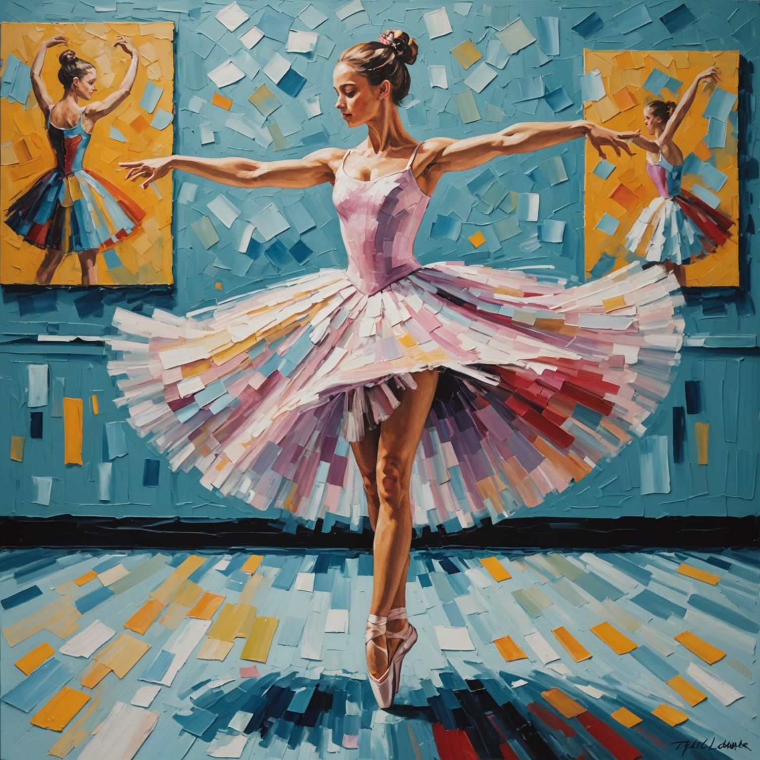 Ballerina Dancing in Studio as Impasto Painting