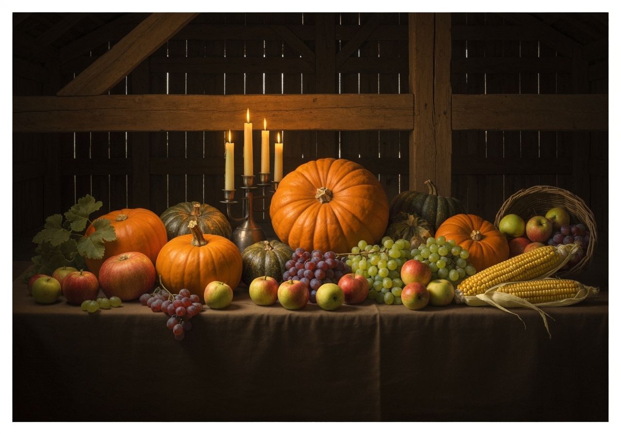 Bountiful Autumn Harvest Still Life in Dutch Masters Style