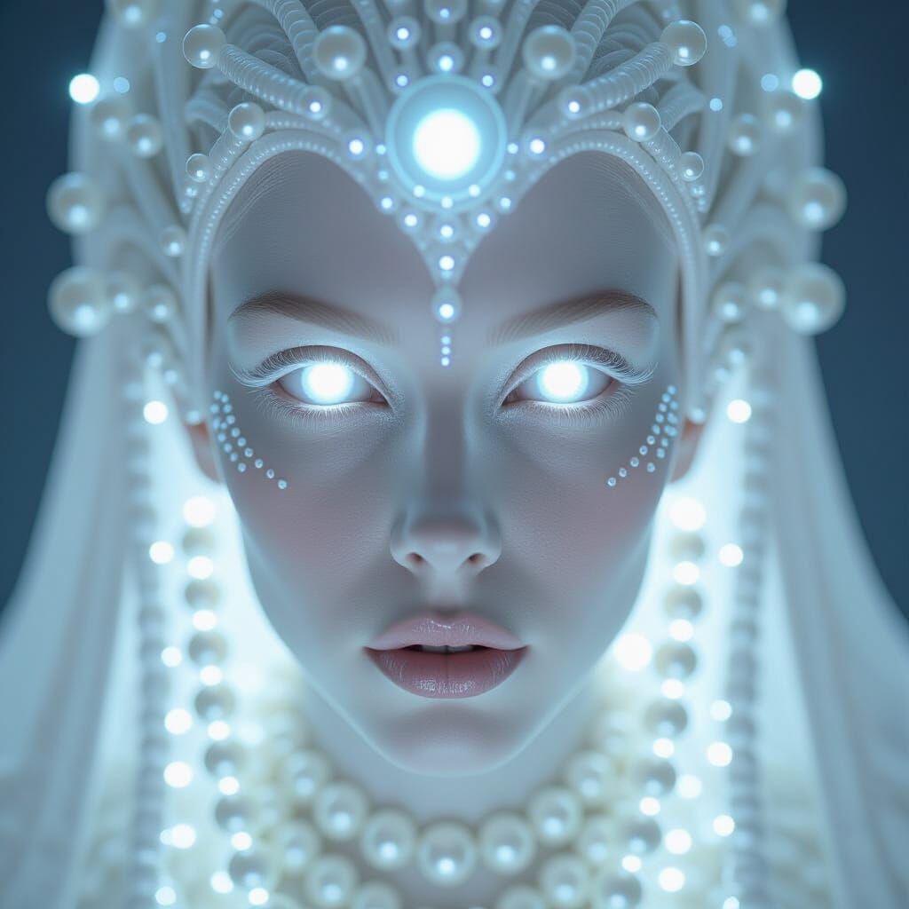 Selenite Alien Woman With Eerie Glowing Eyes